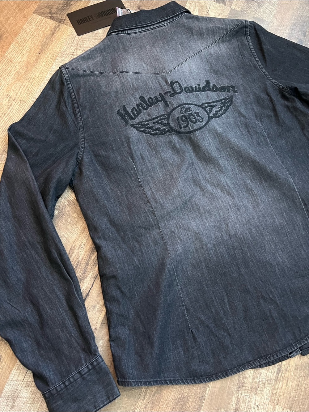 Harley-Davidson Blackish Gray Button Up Shirt with Tonal Embroidered Logo